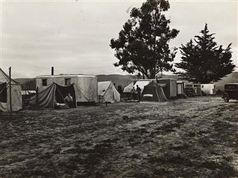 DOROTHEA LANGE (1895-1965) String of Five Housecars * Squatters Along the Highway, Near Bakersfield, California * Facilities of Kern C